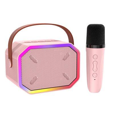 Mini rechargeable wireless bluetooth radio party portable karaoke speaker with wireless microphone box children gift