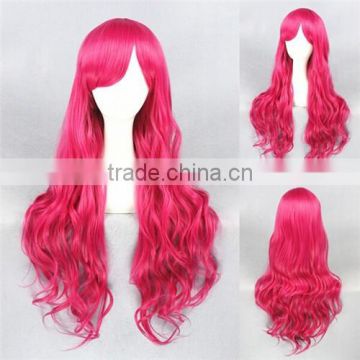 High Quality 80cm Long Curly Rose Red Synthetic Anime Lolita Wig Cosplay Costume Fashion Hair Wig Party Wig