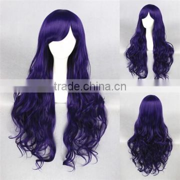 High Quality 80cm Long Curly Dark Purple Synthetic Anime Lolita Wig