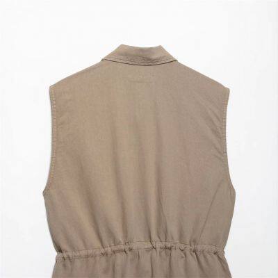 2025 Spring/Summer New European and American Style Women's Fashion Casual Pocket Decoration Sleeveless Short Dress photo-2