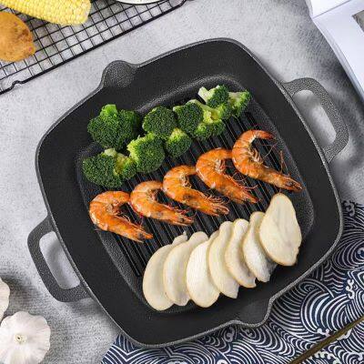 Griddle Pans Pre-Seasoned Cast Iron Square Grill Pan With Double Loop Handles for Grill Steak and Veggies Black 10 Inches photo-5