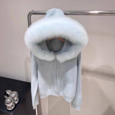 Luxury Fox Fur Collar Knitted Jacket 2025 New Style Women's Winter Fashion Jacket