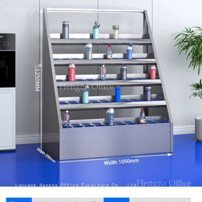 Free Standing Sports Bottle Organizer WSW327, High-Capacity Stainless Steel Rack With Safety-Beveled Edges,1050mm Wide Cup Station for Fitness Centers