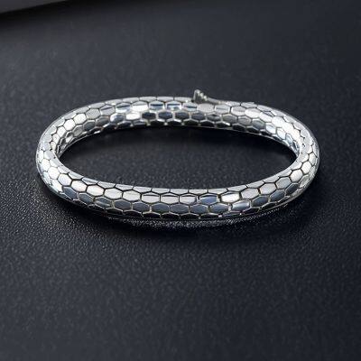 925 Sterling Silver Bracelet, Fine Work, Snake Pattern Bracelet, Bracelet, Trendy Thai Silver, Retrostylish Distressed Jewelry photo-2