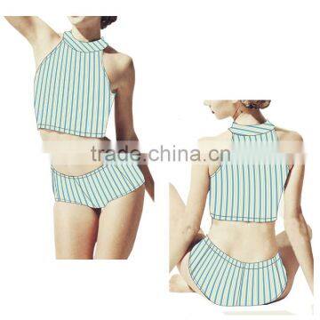 (ODM/OEM Factory)New Arrival Bathing Suit Swimsuit Bikini Swiming Wear, Newest Blue Wrap-around Swimwear Women photo-1