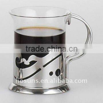 Drinking glass coffee cup with stainless steel cover&handle (150ml)