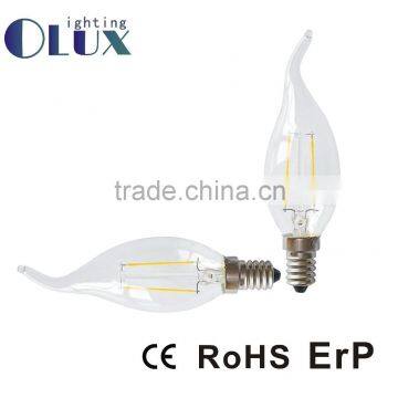 E14 C35S led candle light AC100-140V/220-240V Glass housing 2W 4W CE RoHS C35 led filament bulb