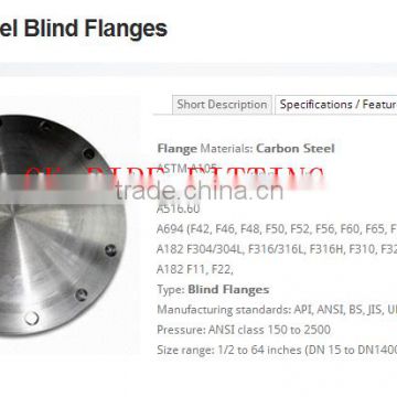 blind flanges EN 1092-1 Type 5 S235JRG2, P250GH, 1.4541, 1.4571