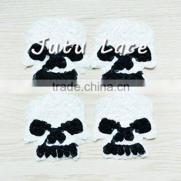 skull applique,flowerchiffon skull pattern cotton applique,skull flower