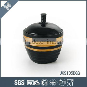 Fine porcelain tea can black square cookies tins small sugar pot with lid