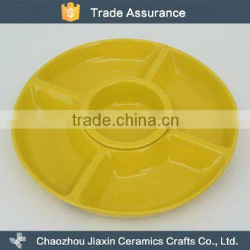 High quality durable 5 section yellow porcelain dish for snack