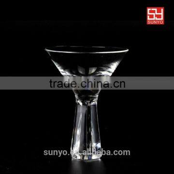 Blowning clear martini glass with heavy thick stem