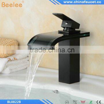 Oil Rubbed Bronze Short Brass Waterfall Basin Sink Faucet Single Handle Vanity Sink Washbasin Mixer Taps