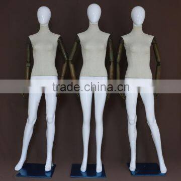 Fabric sexy lady full body mannequin female with flexible wooden arms