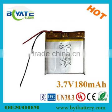 China manufacture rechargeable 303030 li-polymer 3.7v 180mah battery