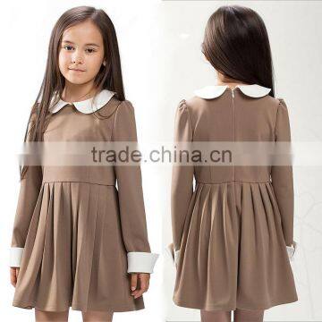 School Uniforms Ruffled Pique Long Sleeve Dress Girls Tunic Students Children Apparel OEM ODM Type Manufacture Factory Guangzhou