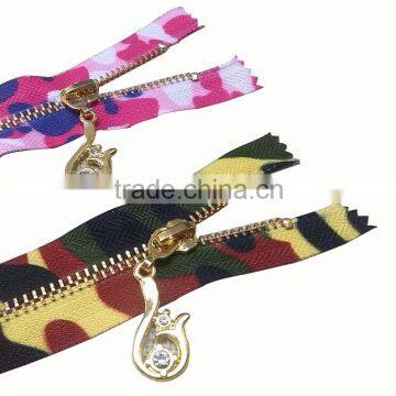 3#,4#,5#,8#,10# printing design brass zipper, auto lock custom zipper,Metal zipper