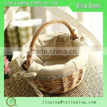 Wholesale Rustic small miniature round Fabric lined wicker willow picnic basket hamper with handle Fruit Holiday Gift Basket