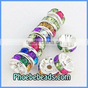 Wholesale 8mm Spacer Beads Multicolor Acrylic Crystal Rhinestone Pave Rondelle Alloy Findings For DIY Jewelry Making RRS-B003A