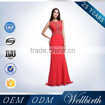 New Design OEM Beaded One Piece Long Red China Bridesmaid Dresses