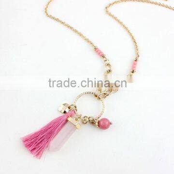 2015 Newest Long Tassel Pink Natural Stone Pendant Necklace photo-2