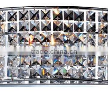 three wall sconce lights in clear crystal for decoration with metal in chrome finish backplate