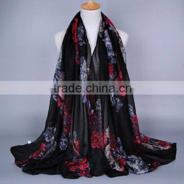 Latest Fashion Women's Long 100% Viscose Scarf Shawls and Scarves Floral Print Hijab Scarf MOQ 10 PCS