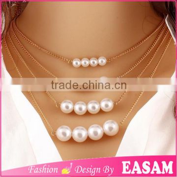 Classic hot sale three-layer gold plated pearl bead necklace                        
                                                Quality Choice