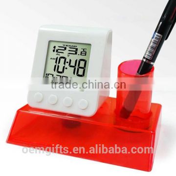 Fancy New Design Desktop Water Power Calendar And LED Digital Alarm Clock With Pen Holder