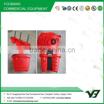 Hot Sell Good Cheap 42 Liter HDPP Double Handle Rolling Supermarket Plastic Basket Trolley With Castor (YB-W020) photo-3