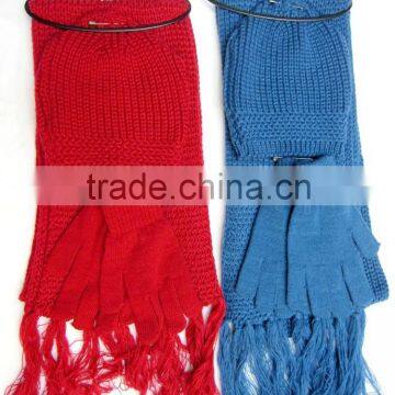 2016 new product knitted unisex red gloves hat and scarf set