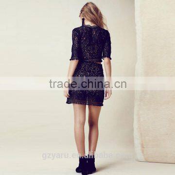 European Western Indian Fashionable Half Sleeve Lace v Neck Sexy Crop Tops Blouses Wholesale Skirts Suit Wrap Skirts photo-2