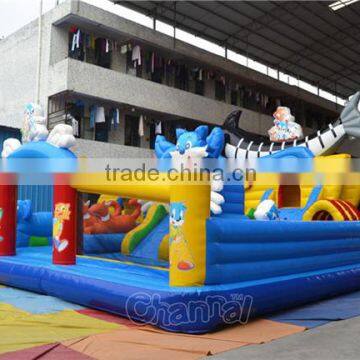 Popular inflatable Blue Cat funcity giant inflatable playground for children and adult