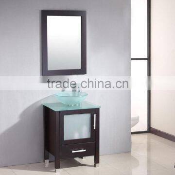 solid wood bathroom vanity cabinet matched with glass sink