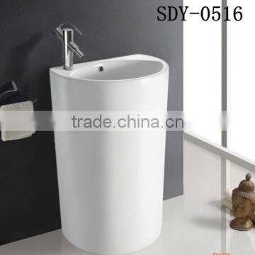 2015 new design big stand pedestal basin hand wash sink ceramic column basin