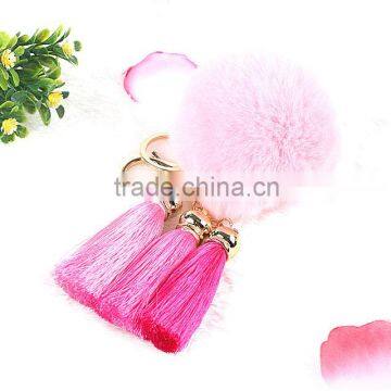 Rabbit Fur Pom Pom Keychain With Tassels for Lady Handbag/bag Charm Fur Ball KZ160071 Quality Choice photo-4