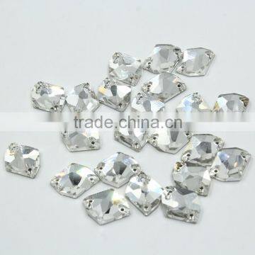 Factory price polygon shape crystal sew on glass stone for sewing dress