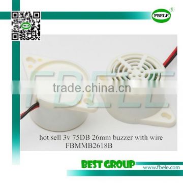 hot sell 3v 75DB 26mm buzzer with wire FBMMB2618B