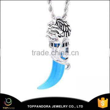 High quality Stainless Steel blue color ox horn pendant