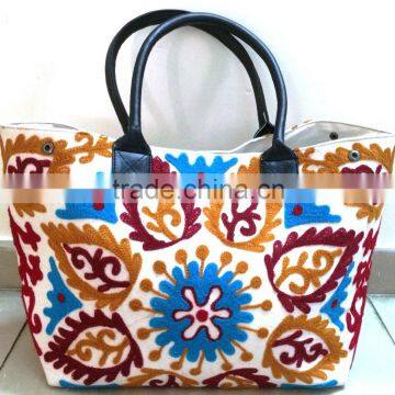 Traditional Handmade Technics Floral Embroidery Colorful Suzani Bag tote Shoppers bag