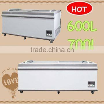 energy saving low noise glass door combine display freezer type island cabinet for supermarket