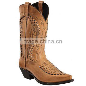 black tan brown genuine full-grain leather upper with classic stitching Men's Laramie Western Boots wholesale