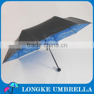 [FM3217] Super UV/sun resist 3 fold uv protection black coated polyester tourist umbrella