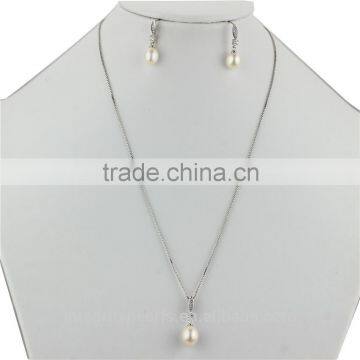 Fashion Elegant Nice Design Natural Pearls 925 Sterling Silver Pearl Set For Women Gift
