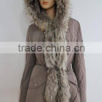 Women's winter long jacket parka with fur hood