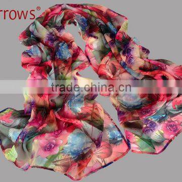 100% Polyster Chiffon Stole Scarf and Shawls for Sexy Ladies Girls Women Floral Check Printed Pattern photo-2