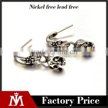 2016 Hip hop Stainless Steel Punk Skull Earring Silver Vintage Drop Earring Mens Jewelry