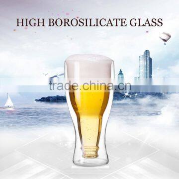 New product 400ml double wall clear glass beer