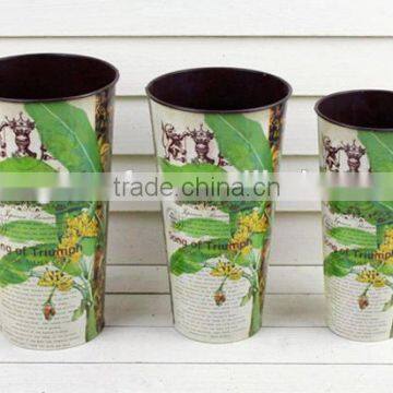 Hot Sale galvanized metal flower buckets, paper decal planter metal long flower bucket