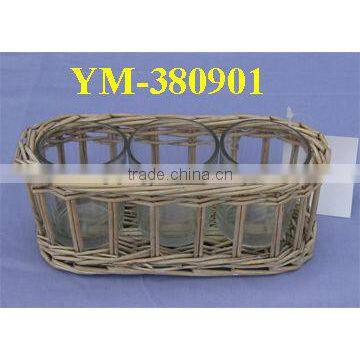 Oval Wicker Candle Holders with 3 Glass